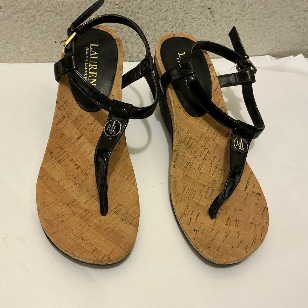 Ralph Lauren Black and Tan Sandals 8 B